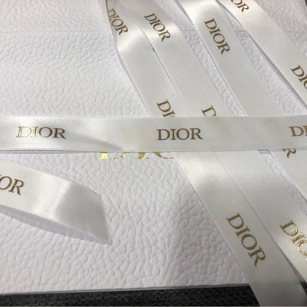 Dior White Satin Ribbon with Gold Logo Print - Picture 2 of 3